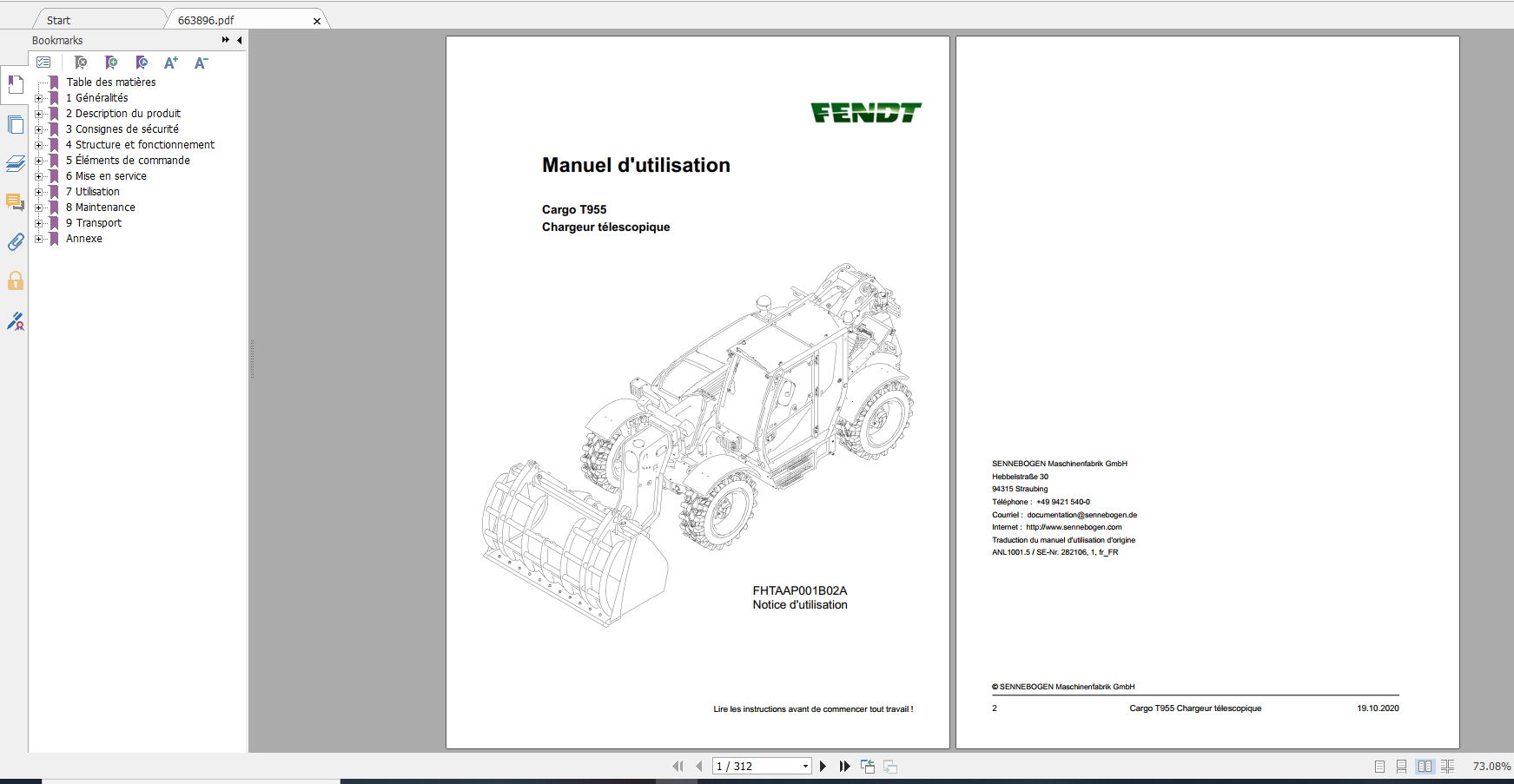 Fendt Cargo T955 Operator Manual FR 1