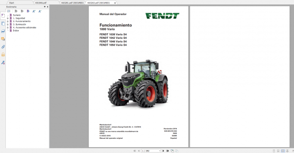 Fendt Tractor 1000 Vario S4 VIN 527 530 Diagram Operation Manual Workshop Manual ES 7