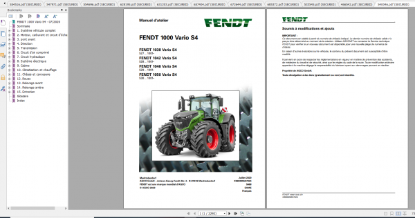 Fendt Tractor 1000 Vario S4 VIN 527 530 Diagram Operation Workshop Manual FR 1