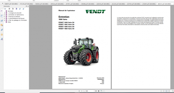 Fendt Tractor 1000 Vario S4 VIN 527 530 Diagram Operation Workshop Manual FR 3