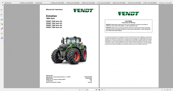 Fendt Tractor 1000 Vario S4 VIN 527 530 Diagram Operation Workshop Manual FR 4