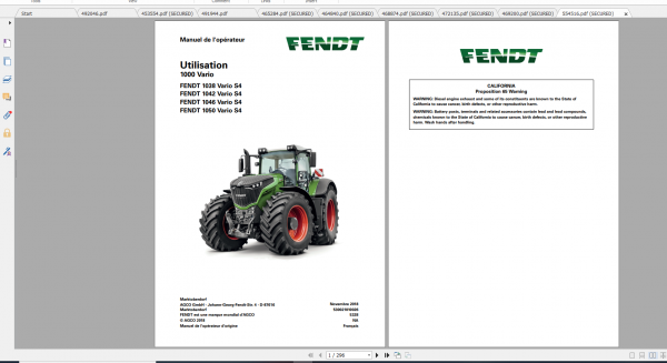 Fendt Tractor 1000 Vario S4 VIN 527 530 Diagram Operation Workshop Manual FR 5