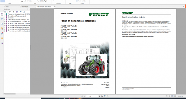 Fendt Tractor 1000 Vario S4 VIN 527 530 Diagram Operation Workshop Manual FR 8