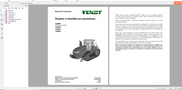 Fendt Tractor 1100 Mt Operation Workshop Manual FR 3