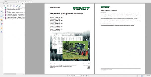 Fendt Tractor 200 Vario S3 VIN 300 304 Diagram Operator Workshop Manual ES 1