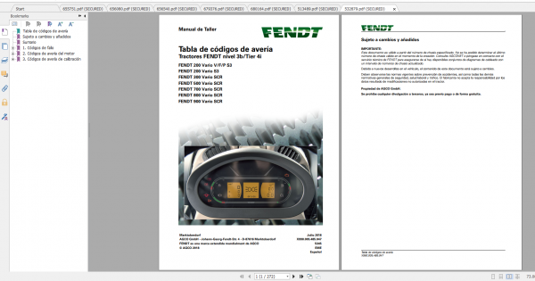 Fendt Tractor 200 Vario S3 VIN 300 304 Diagram Operator Workshop Manual ES 3