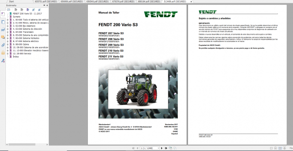 Fendt Tractor 200 Vario S3 VIN 300 304 Diagram Operator Workshop Manual ES 4