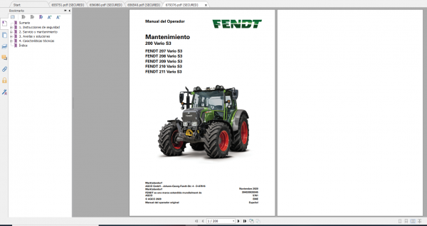 Fendt Tractor 200 Vario S3 VIN 300 304 Diagram Operator Workshop Manual ES 6