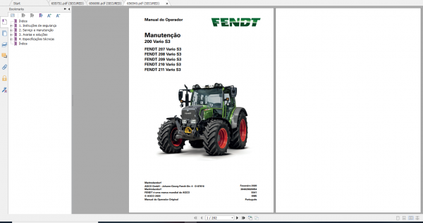 Fendt Tractor 200 Vario S3 VIN 300 304 Diagram Operator Workshop Manual ES 7