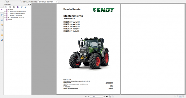 Fendt Tractor 200 Vario S3 VIN 300 304 Diagram Operator Workshop Manual ES 8