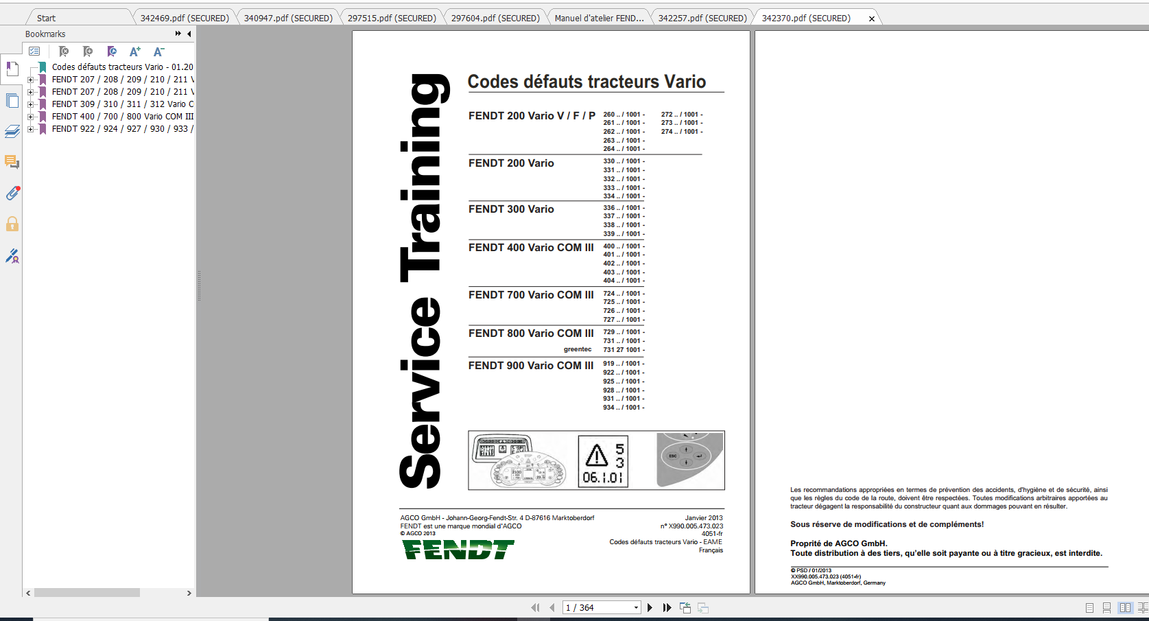 Fendt Tractor 200 Vario VFP Com3 VIN 260 264 272 274 Operator Workshop Manual FR 1