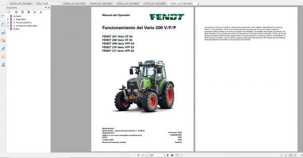 Fendt Tractor 200 Vario VFP S3 VIN 232 236 239 243 251 253 Diagram Operator Workshop Manual ES 3