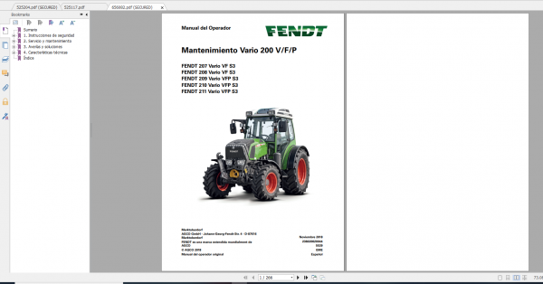 Fendt Tractor 200 Vario VFP S3 VIN 232 236 239 243 251 253 Diagram Operator Workshop Manual ES 7