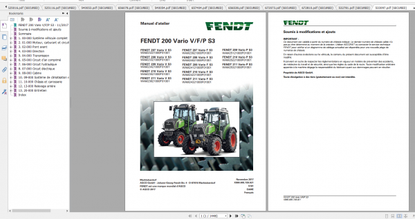 Fendt Tractor 200 Vario VFP S3 VIN 232 236 239 243 251 253 Diagram Operator Workshop Manual FR 1