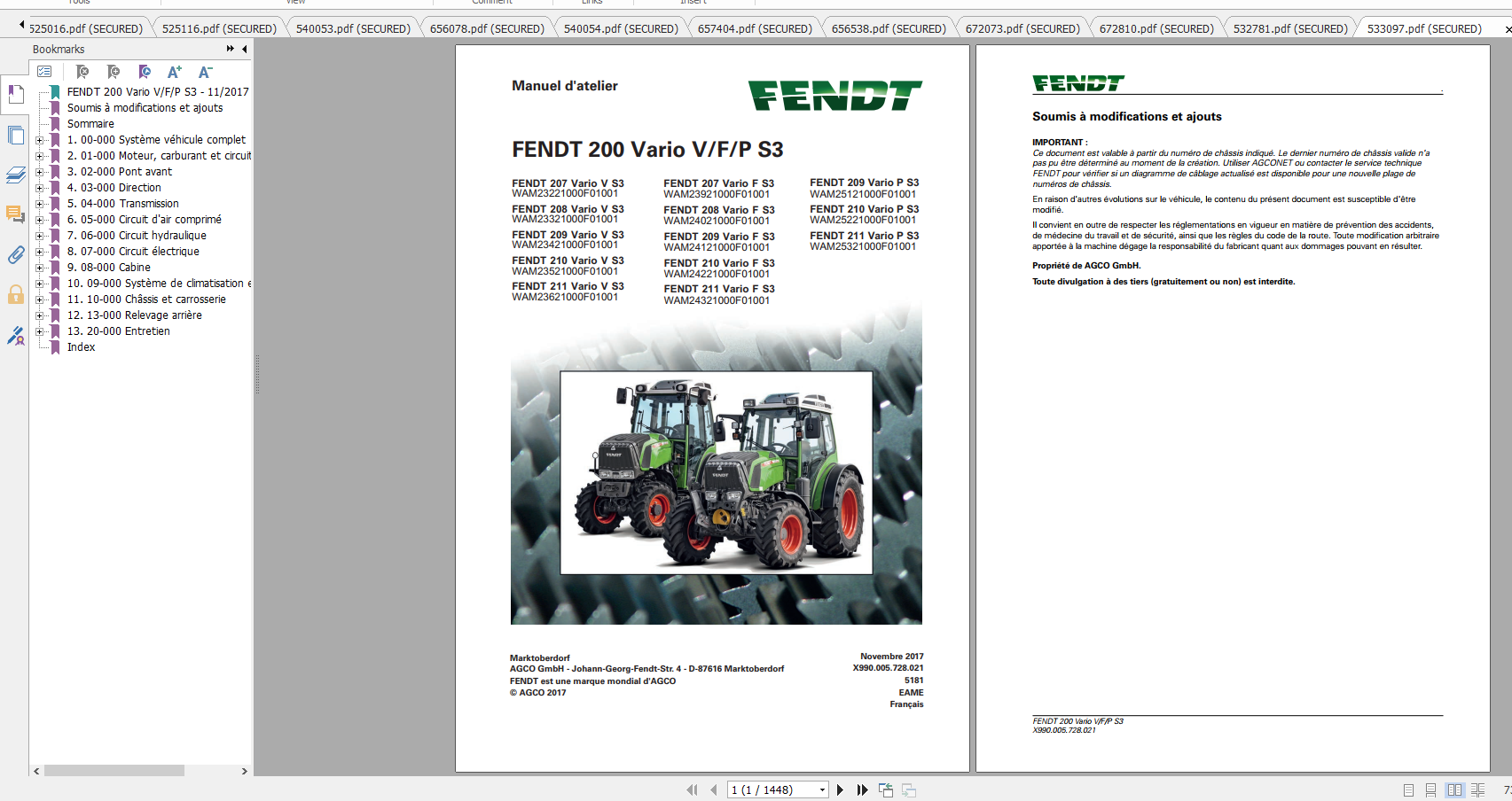 Fendt Tractor 200 Vario VFP S3 VIN 232 236 239 243 251 253 Diagram Operator Workshop Manual FR 1