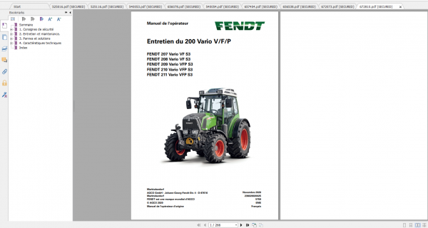 Fendt Tractor 200 Vario VFP S3 VIN 232 236 239 243 251 253 Diagram Operator Workshop Manual FR 3