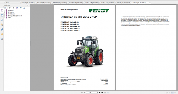 Fendt Tractor 200 Vario VFP S3 VIN 232 236 239 243 251 253 Diagram Operator Workshop Manual FR 4