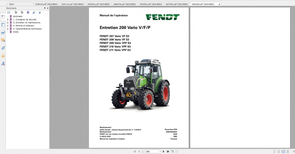 Fendt Tractor 200 Vario VFP S3 VIN 232 236 239 243 251 253 Diagram Operator Workshop Manual FR 5