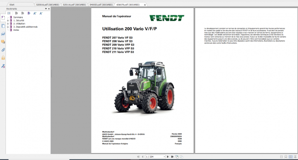Fendt Tractor 200 Vario VFP S3 VIN 232 236 239 243 251 253 Diagram Operator Workshop Manual FR 6