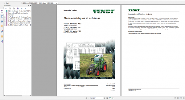 Fendt Tractor 200 Vario VFP S3 VIN 232 236 239 243 251 253 Diagram Operator Workshop Manual FR 8