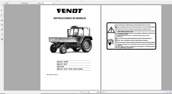 Fendt Tractor 300 Gt VIN 148 149 345 395 Diagram Operation Manual Workshop Manual ES 2