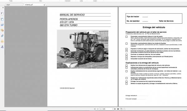 Fendt Tractor 300 Gt VIN 148 149 345 395 Diagram Operation Manual Workshop Manual ES 3 1