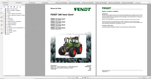 Fendt Tractor 300 Vario Gen4 VIN 351 354 Diagram Operation Manual Workshop Manual ES 1