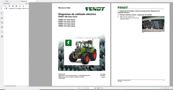Fendt Tractor 300 Vario Gen4 VIN 351 354 Diagram Operation Manual Workshop Manual ES 11
