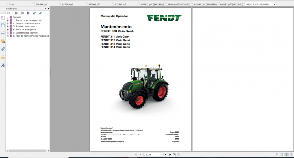 Fendt Tractor 300 Vario Gen4 VIN 351 354 Diagram Operation Manual Workshop Manual ES 3