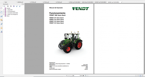 Fendt Tractor 300 Vario Gen4 VIN 351 354 Diagram Operation Manual Workshop Manual ES 4