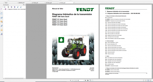 Fendt Tractor 300 Vario Gen4 VIN 351 354 Diagram Operation Manual Workshop Manual ES 8