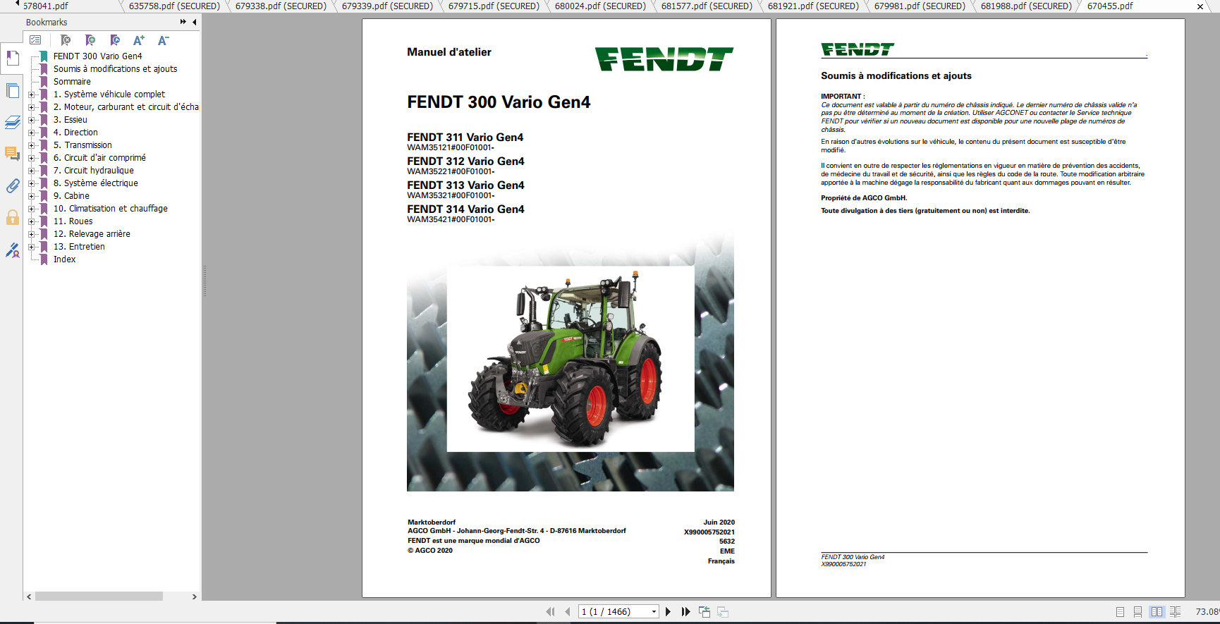 Fendt Tractor 300 Vario Gen4 VIN 351 354 Diagram Workshop Manual FR 1