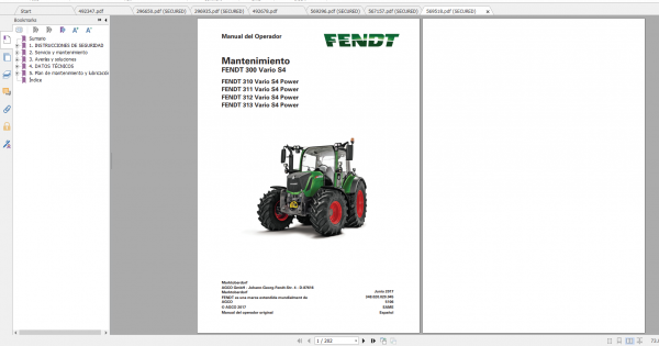 Fendt Tractor 300 Vario S4 VIN 347 350 Diagram Operation Manual Workshop Manual ES 14