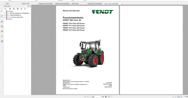 Fendt Tractor 300 Vario S4 VIN 347 350 Diagram Operation Manual Workshop Manual ES 15