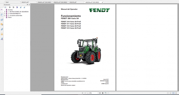 Fendt Tractor 300 Vario S4 VIN 347 350 Diagram Operation Manual Workshop Manual ES 16