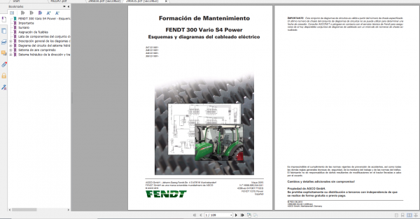 Fendt Tractor 300 Vario S4 VIN 347 350 Diagram Operation Manual Workshop Manual ES 18