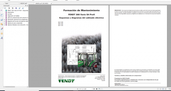 Fendt Tractor 300 Vario S4 VIN 347 350 Diagram Operation Manual Workshop Manual ES 19