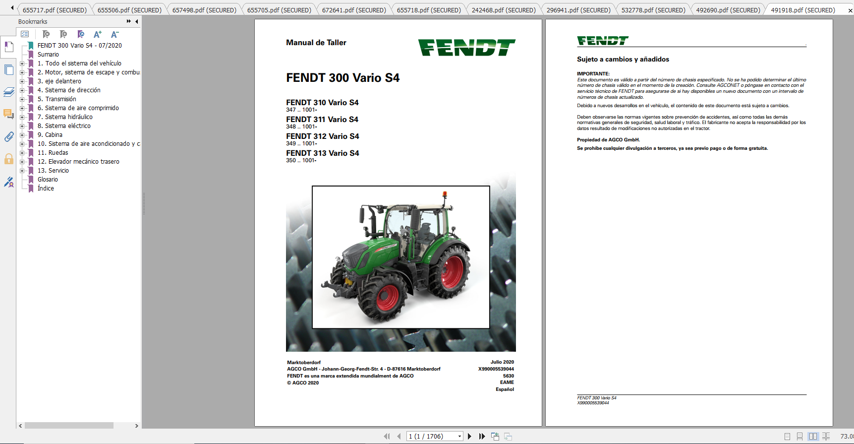 Fendt Tractor 300 Vario S4 VIN 347 350 Diagram Operation Manual Workshop Manual ES 2