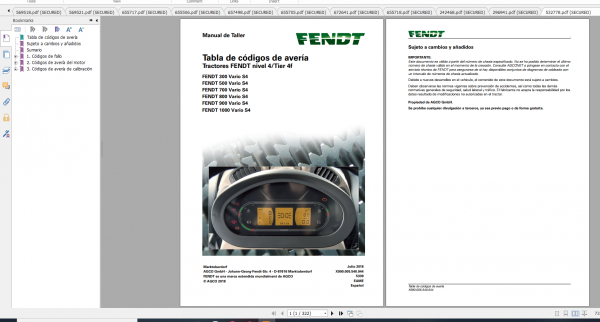 Fendt Tractor 300 Vario S4 VIN 347 350 Diagram Operation Manual Workshop Manual ES 4
