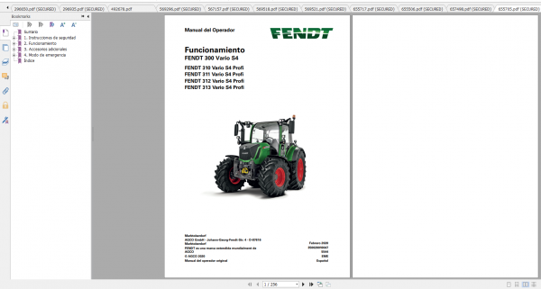 Fendt Tractor 300 Vario S4 VIN 347 350 Diagram Operation Manual Workshop Manual ES 9