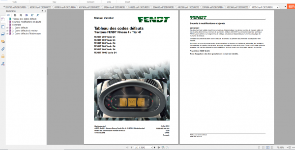 Fendt Tractor 300 Vario S4 VIN 347 350 Diagram Operation Manual Workshop Manual FR 1