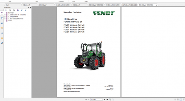 Fendt Tractor 300 Vario S4 VIN 347 350 Diagram Operation Manual Workshop Manual FR 10