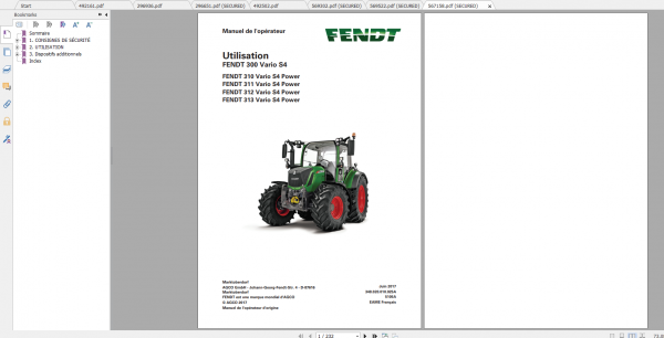Fendt Tractor 300 Vario S4 VIN 347 350 Diagram Operation Manual Workshop Manual FR 12