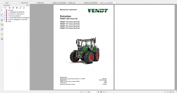 Fendt Tractor 300 Vario S4 VIN 347 350 Diagram Operation Manual Workshop Manual FR 14