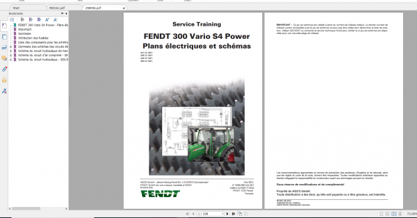 Fendt Tractor 300 Vario S4 VIN 347 350 Diagram Operation Manual Workshop Manual FR 15