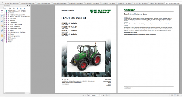 Fendt Tractor 300 Vario S4 VIN 347 350 Diagram Operation Manual Workshop Manual FR 3