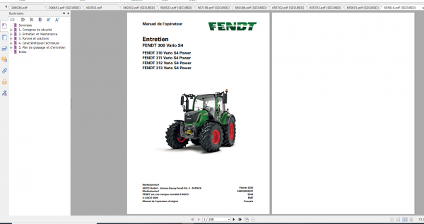 Fendt Tractor 300 Vario S4 VIN 347 350 Diagram Operation Manual Workshop Manual FR 5