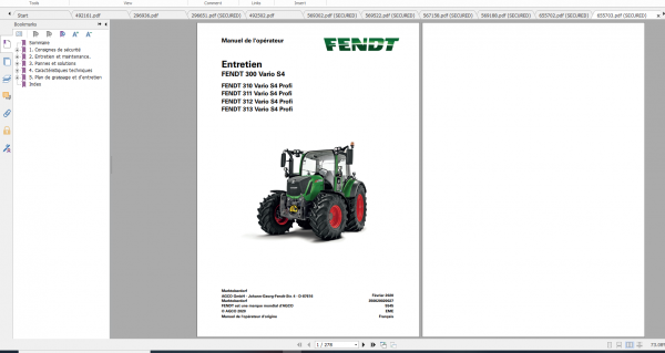 Fendt Tractor 300 Vario S4 VIN 347 350 Diagram Operation Manual Workshop Manual FR 7