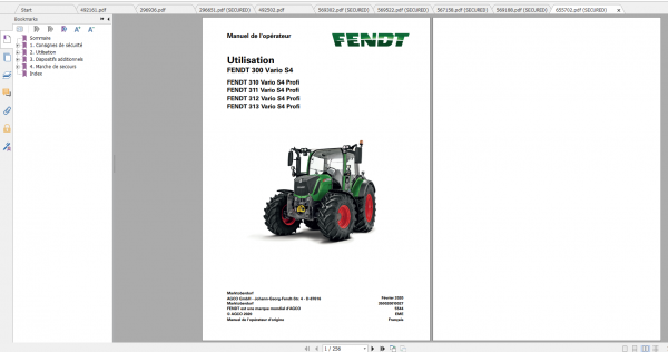 Fendt Tractor 300 Vario S4 VIN 347 350 Diagram Operation Manual Workshop Manual FR 8