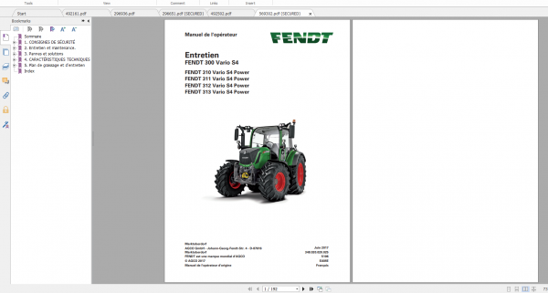 Fendt Tractor 300 Vario S4 VIN 347 350 Diagram Operation Manual Workshop Manual FR 9
